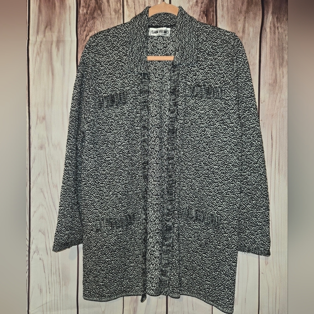 San Remo Black and White Collared Women's Cardigan Size Medium